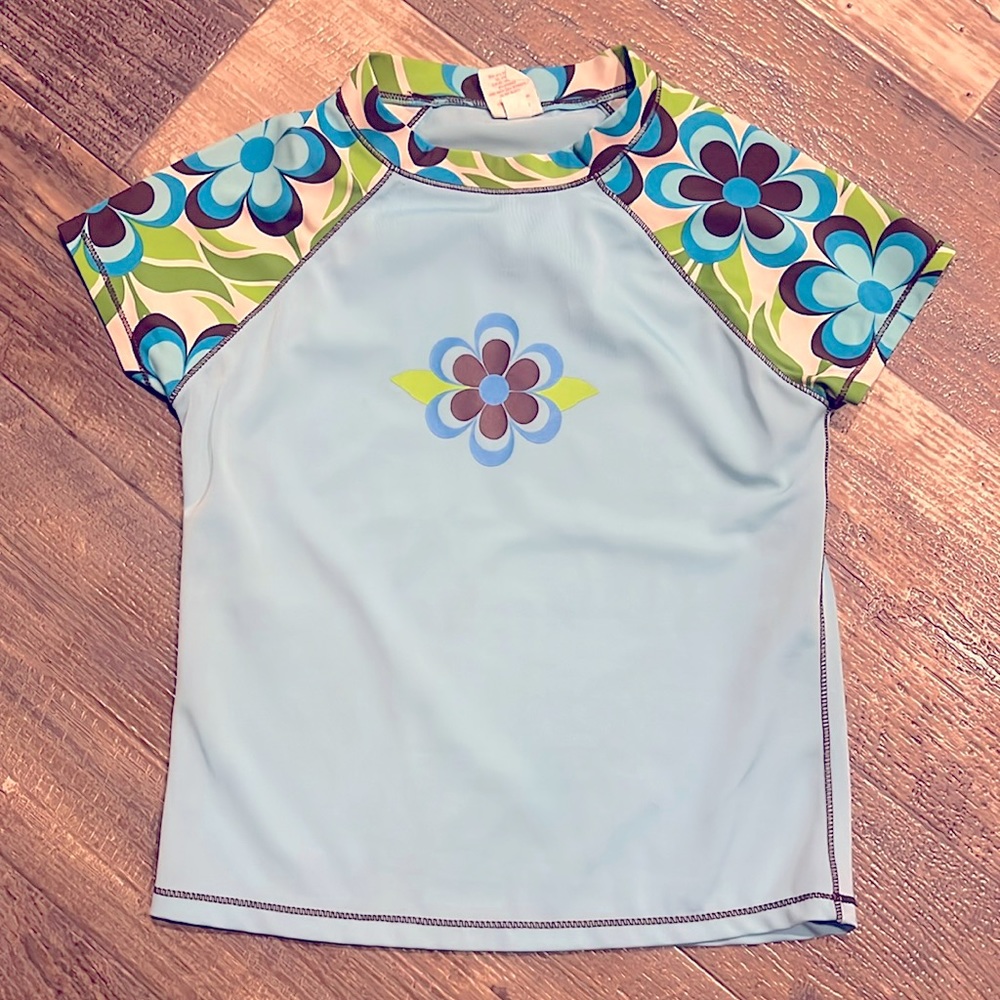 Girls VTG y2k 70s retro flowery blue & green shirt by Xhilaration • size Medium